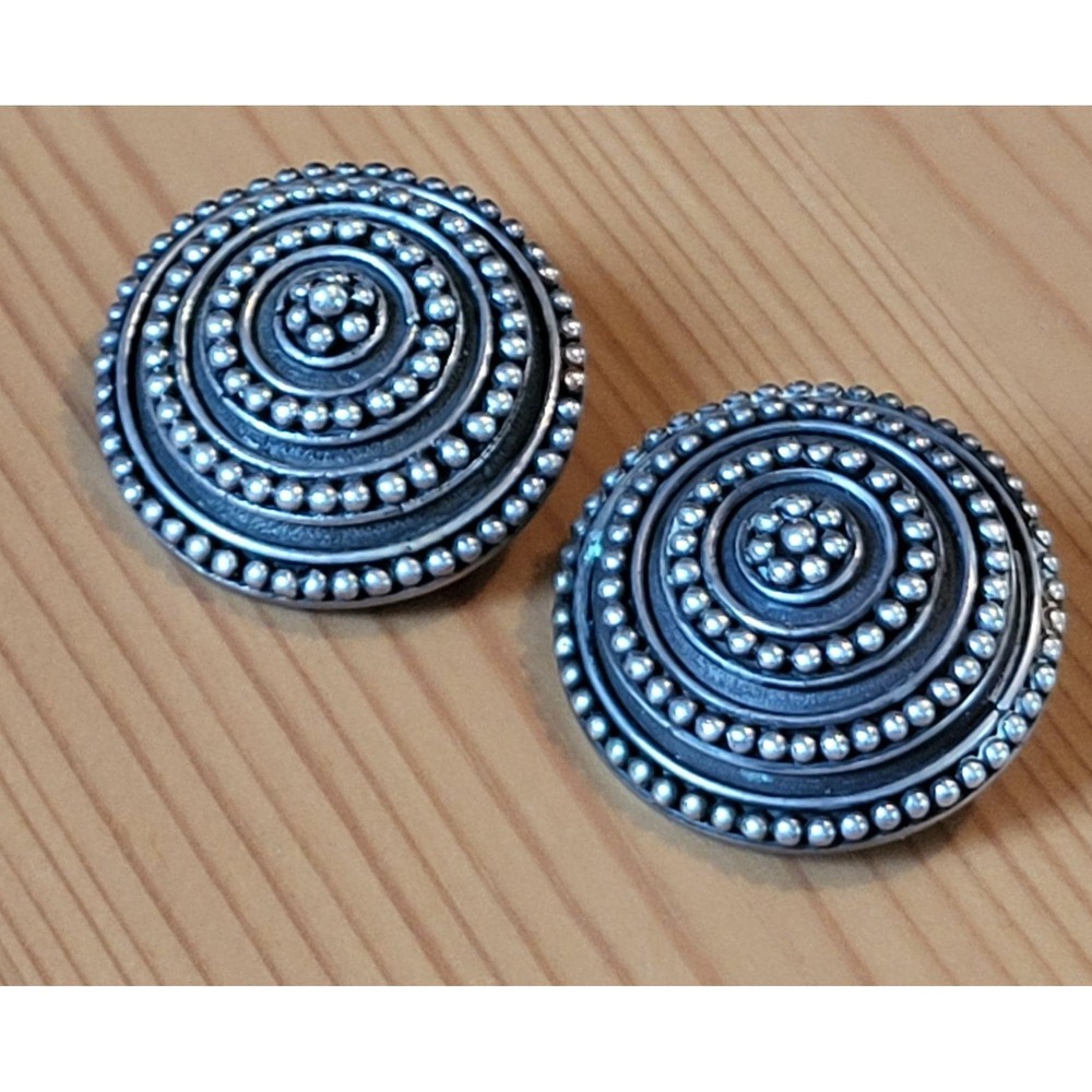 Vintage John Hardy Sterling Silver Granulated Disc Clip On Earrings Indonesia